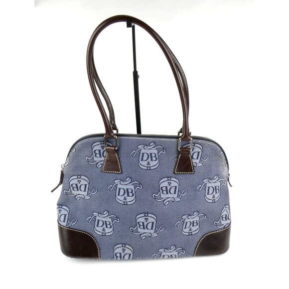 Dooney & Bourke Blue Signature Logo  Leather Trim & Handles Satchel Bag - Picture 1 of 16
